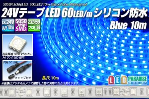 画像1: 24VテープLED60LED/mシリコン防水 青色 10m