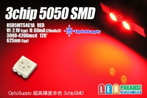 画像1: OptoSupply赤色 5050 3chipSMD