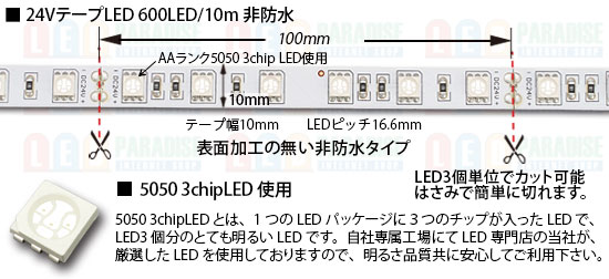 24VテープLED60LED/m黄色 10m