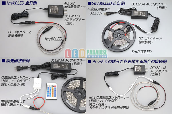 高演色2835テープLED 60LED/m 非防水 昼光色 6500K 1-5m - LED PARADISE☆エルパラ