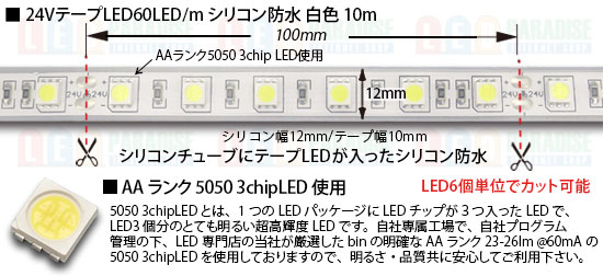 24VテープLED60LED/mシリコン防水 RGB 10m