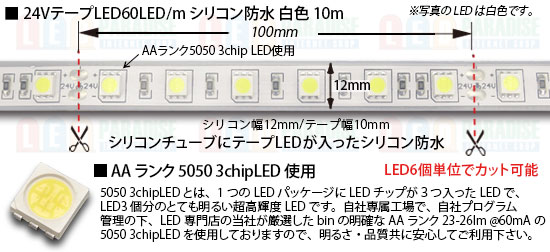 24VテープLED60LED/mシリコン防水 RGB 10m