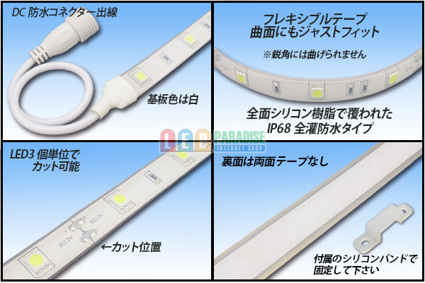 画像: 全灌防水テープLED 30LED/m IP68 白色 5m