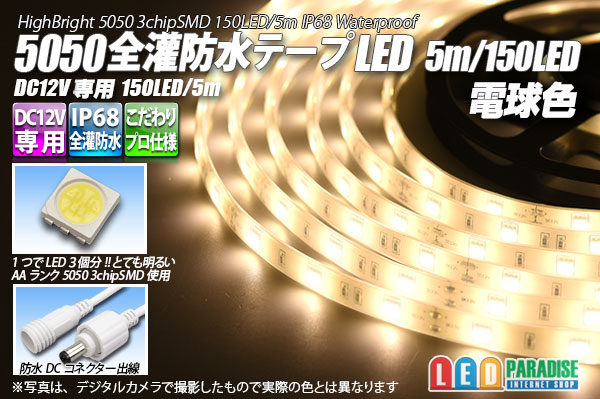 画像1: 全灌防水テープLED 30LED/m IP68 電球色 5m