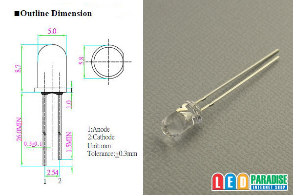 画像: 5mm青色LP-B56A5111A OptoSupply