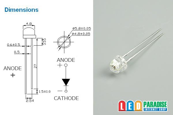 画像: 5mm帽子型赤色LED LP-5R4UCOE