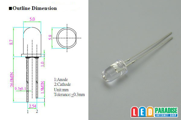 画像: 5mm赤色LED 9000mcd LP-R5RU5111A