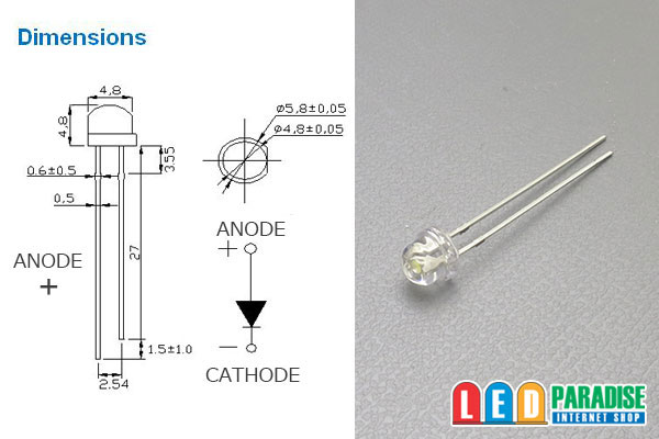 画像: 5mm帽子型白色LED LP-5W4SCLG