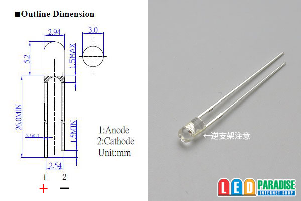 画像: 広角3mm黄色LED LP-5YKA3E61B