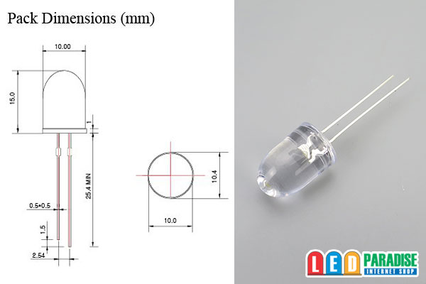 画像: 10mm白色LED LP-10HW3B-2