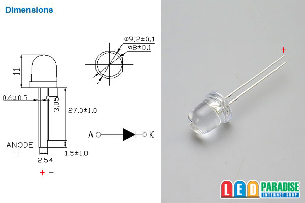 画像: 8mm青色LED LP-8B4SCHJ12