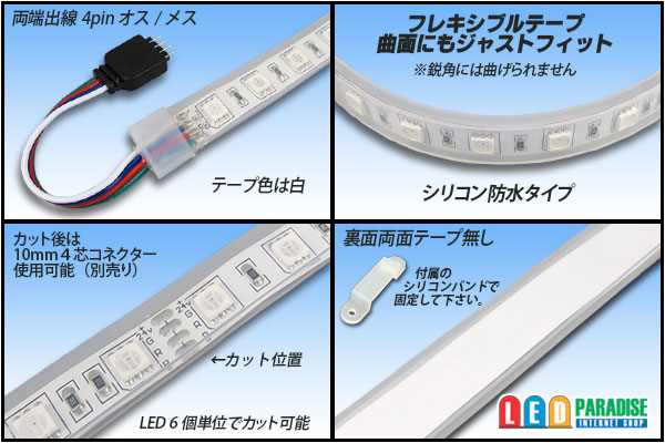 画像2: 24VテープLED60LED/mシリコン防水 RGB 10m