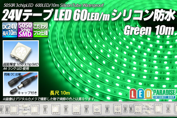 画像1: 24VテープLED60LED/mシリコン防水 緑色 10m