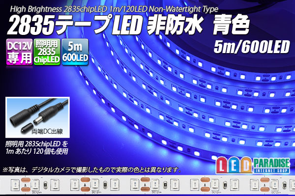 画像1: 2835テープLED 非防水 青色 5m/600LED