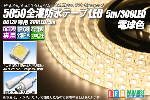 画像1: 全灌防水テープLED 60LED/m IP68 電球色 1-5m