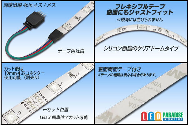 画像: 5050テープLED 30LED/m クリアドーム RGB 5m