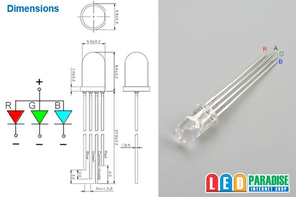 画像: 5mmRGBフルカラーLED 透明 AnodeCOM