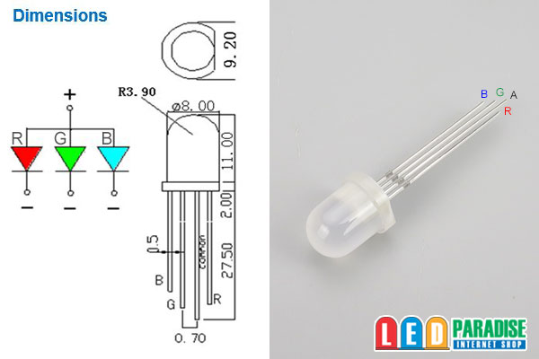 画像: 8mmRGBフルカラーLED 乳白 AnodeCOM