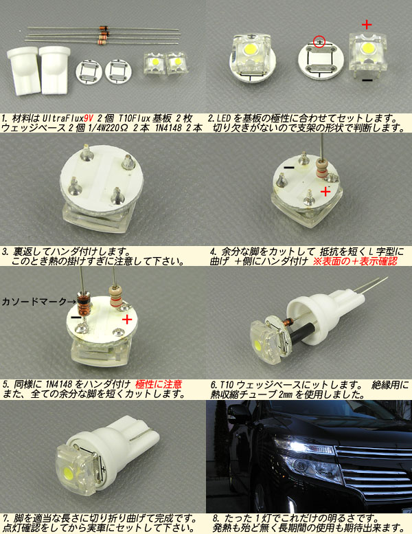 画像: 40lm白色 3chipUltraFluxLED ドーム状9V