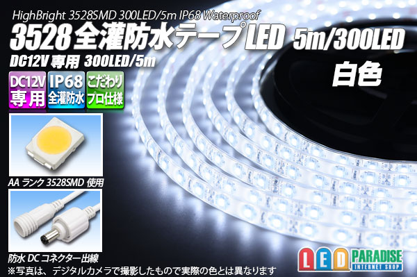 画像1: 全灌防水3528テープLED 60LED/m IP68 白色 5m