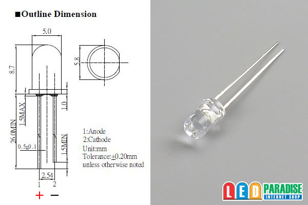 画像: 5mm青色 LP-B56P5111A HighLumen OptoSupply