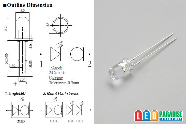 画像: 5mm CRLED 青色 LP-B5SA5111A-CRLED18