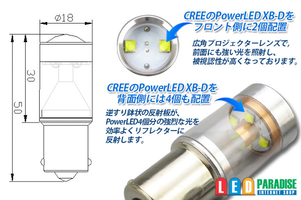 画像: BA15s CREE XB-D PowerLEDバルブ 白色